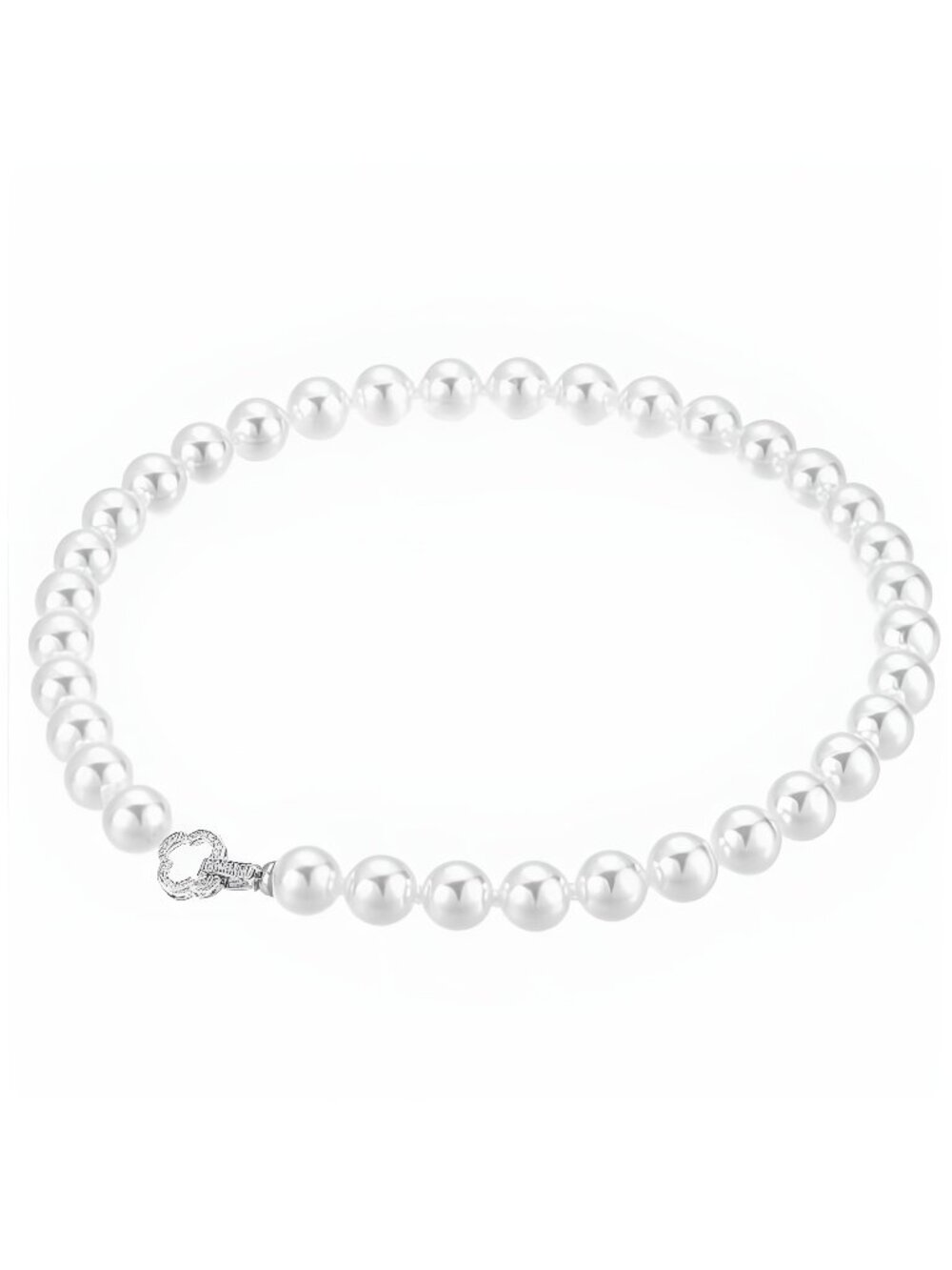 White Shell Pearl Necklace with Alloy Accent, 12mm Beads, Elegant Classic